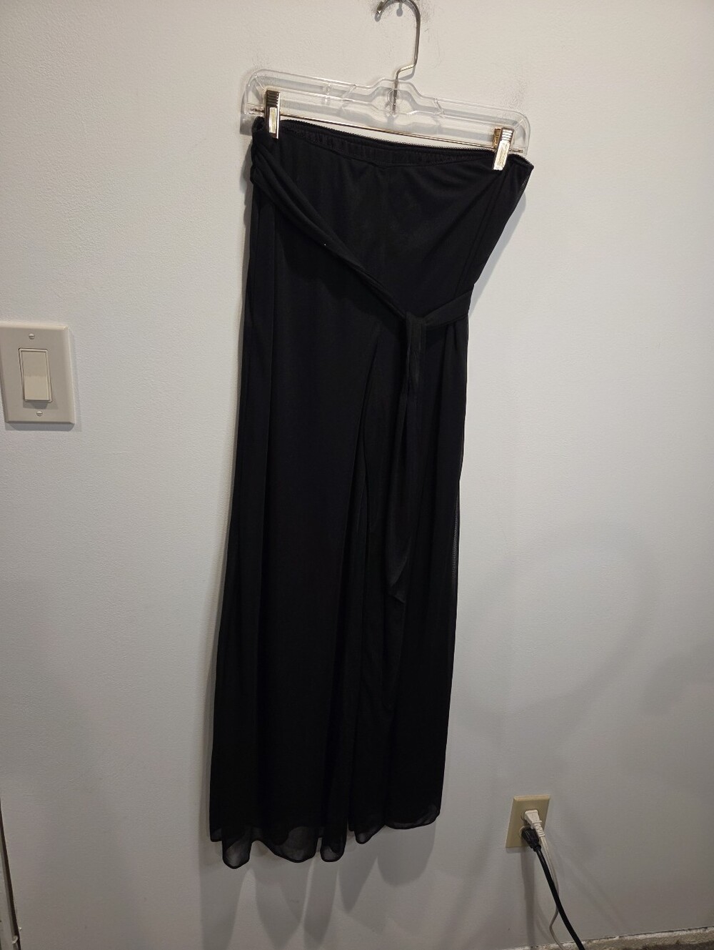 Alex Evenings Size L Flowy Black Wide Leg Pants W/sheer Panel